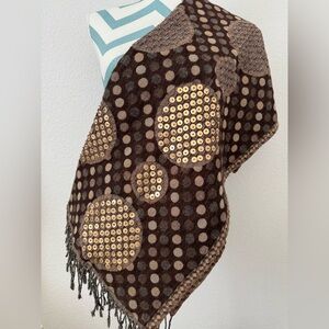 Brown and Gold Polka Dot Large 100% Wool Scarf 27/73 inches. Absolutely Stunning